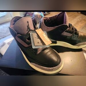 Mens/Womens Air Jordan 3 x A Ma Maniére 'Black and Flat Pewter Sz W 9.5 / SzM 8